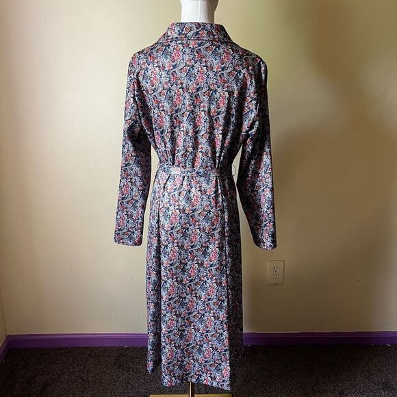 Vintage 70s Long Sleeve Shirt Dress Button Front Tie Waist Size XL‎ Blue Paisley - Picture 4 of 9